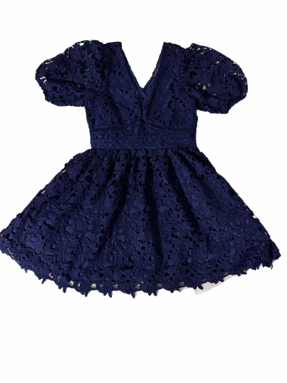 Endless Rose Puff Sleeve Navy Blue Lace Mini Dress
